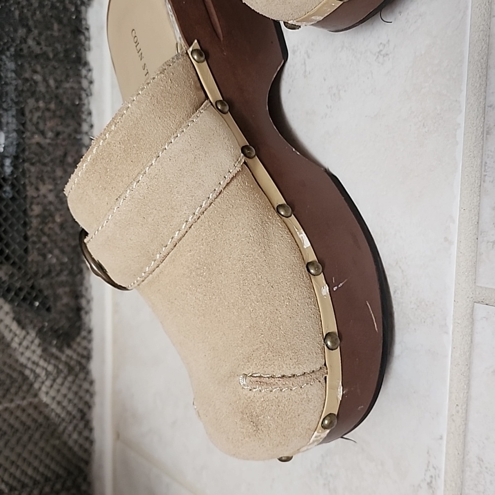 Colin Stuart Light Tan Nubuck Platform Mules - image 5